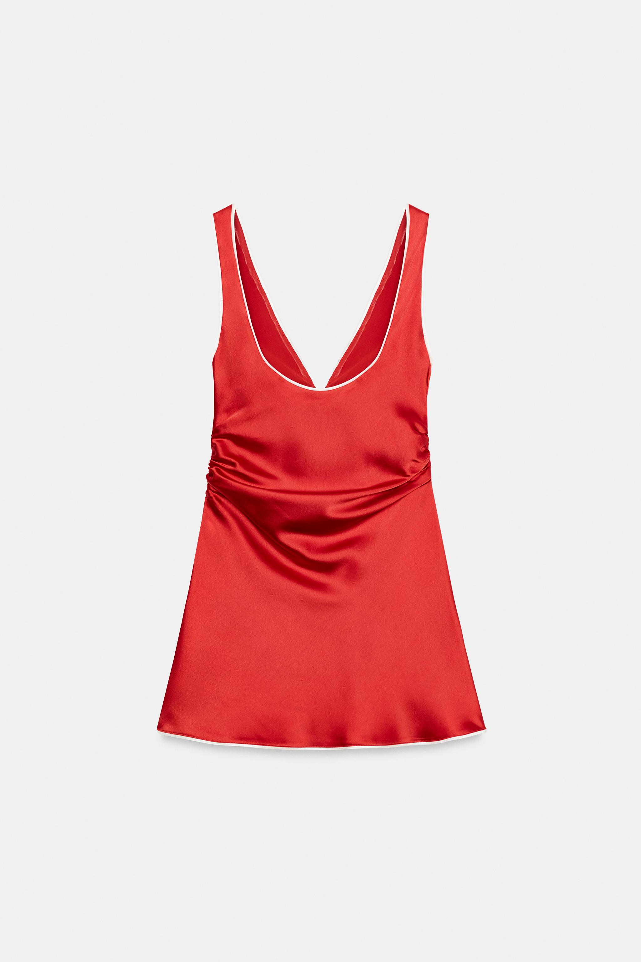 CONTRAST PIPING SATIN MINI DRESS